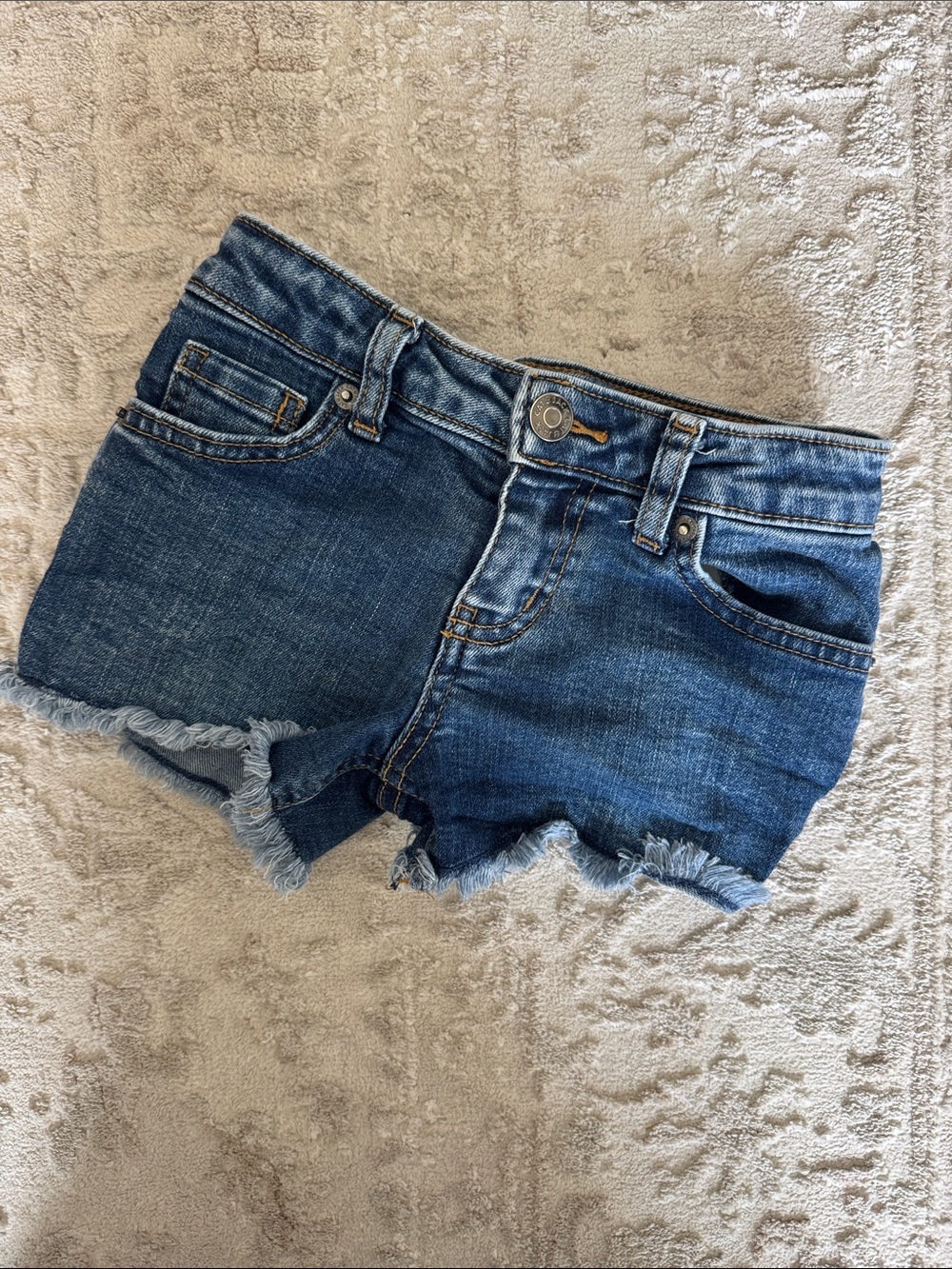 Frayed Hem Dark Blue Denim Girls Shorts